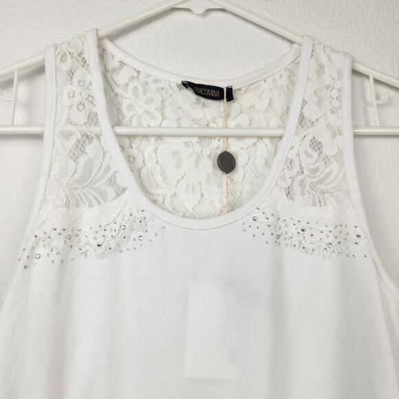 Fracomina White Lace Tank Top Size Small NWT Rhinestones - Picture 3 of 11
